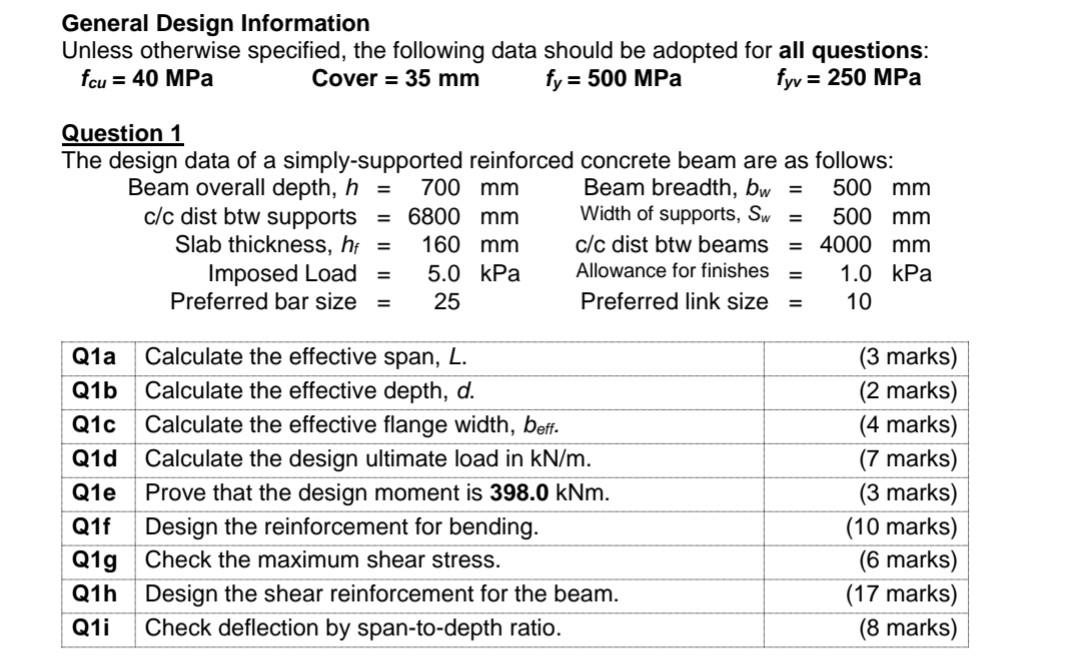 General Design Information Unless Otherwise Specified The Following Data Should Be Adopted For All Questions Fcu 40 1
