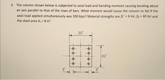 3 The Column Shown Below Is Subjected To Axial Load And Bending Moment Causing Bending About An Axis Parallel To That O 1