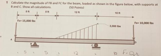 1 Calculate The Magnitude Of Fb And Fc For The Beam Loaded As Shown In The Figure Below With Supports At Band C Show A 1