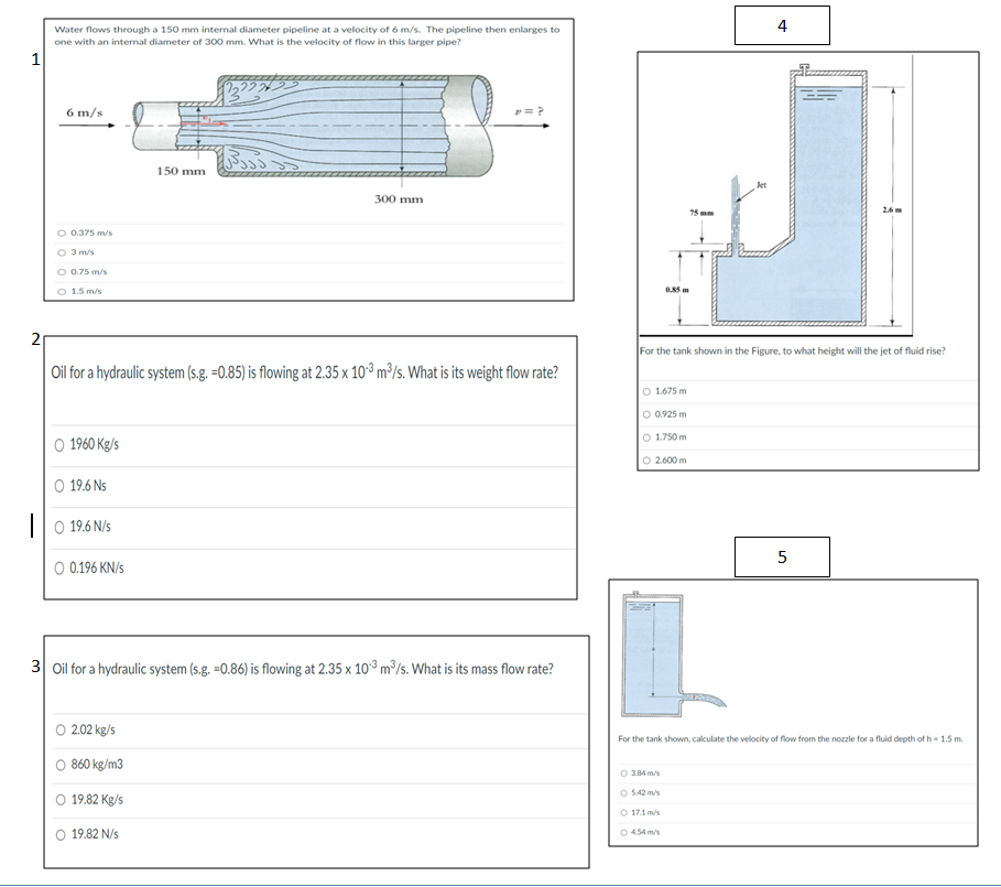 4 Water Flows Through A 150 Mm Internal Diameter Pipeline At A Velocity Of 6 M S The Pipeline Then Enlarges To One With 1