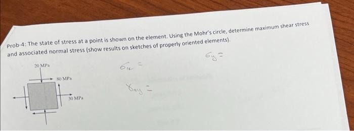 Prob 4 The State Of Stress At A Point Is Shown On The Element Using The Mohr S Circle Determine Maximum Shear Stress 1