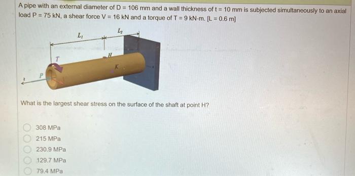 2070 A Pipe With An External Diameter Of D 106 Mm And A Wall Thickness Of T 10 Mm Is Subjected Simultaneously To An 2