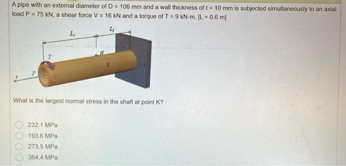 2070 A Pipe With An External Diameter Of D 106 Mm And A Wall Thickness Of T 10 Mm Is Subjected Simultaneously To An 3