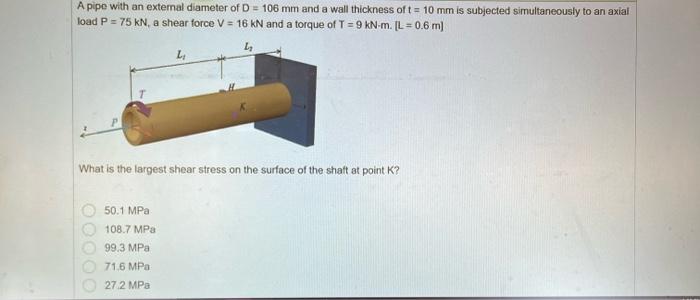 2070 A Pipe With An External Diameter Of D 106 Mm And A Wall Thickness Of T 10 Mm Is Subjected Simultaneously To An 4