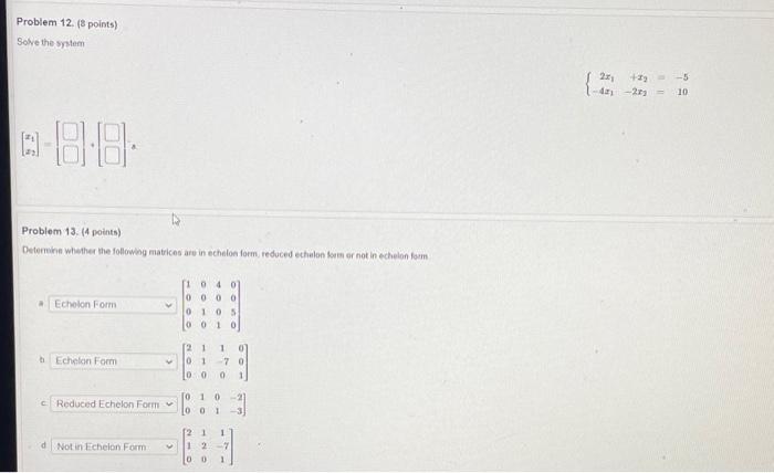 Problem 12 S Points Sove The System 39 5 2 10 2 08 10 Problem 13 4 Points Determine Whether The Following Matr 1