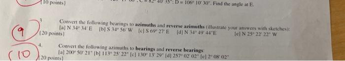 110 Points 106 10 30 Find The Angle At E Qi Convert The Following Bearings To Azimuths And Reverse Azimuths Illust 1