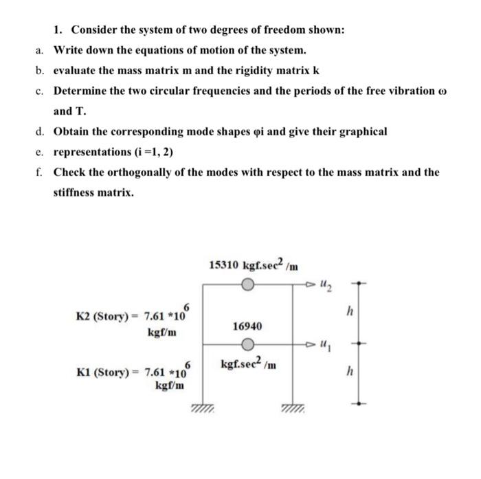 1 Consider The System Of Two Degrees Of Freedom Shown A Write Down The Equations Of Motion Of The System B Evaluate 1