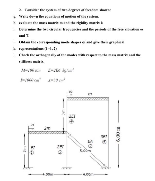 M 2 Consider The System Of Two Degrees Of Freedom Shown G Write Down The Equations Of Motion Of The System H Evalua 1