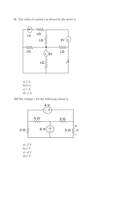 9 The Value Of Current I As Shown By The Arrow Is W 50 1a 102 8v W Ww 10 10 87 10 A 2 A B O A C 1 A D 1a 10 The Vo 1