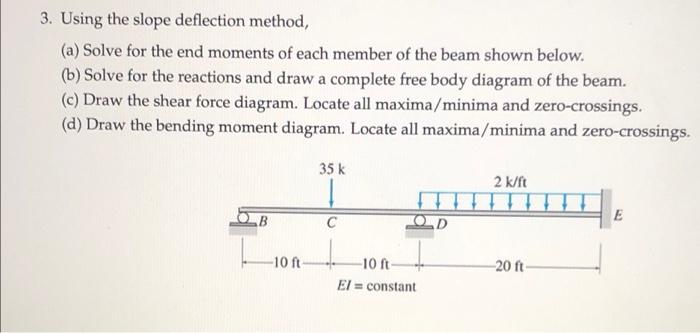 3 Using The Slope Deflection Method A Solve For The End Moments Of Each Member Of The Beam Shown Below B Solve Fo 1