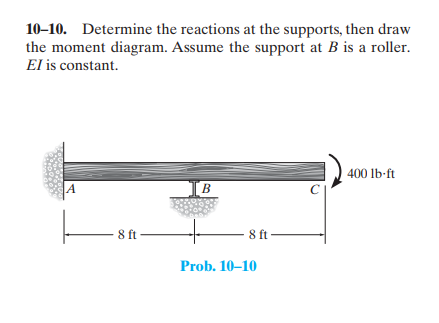 10 10 Determine The Reactions At The Supports Then Draw The Moment Diagram Assume The Support At B Is A Roller El Is 1