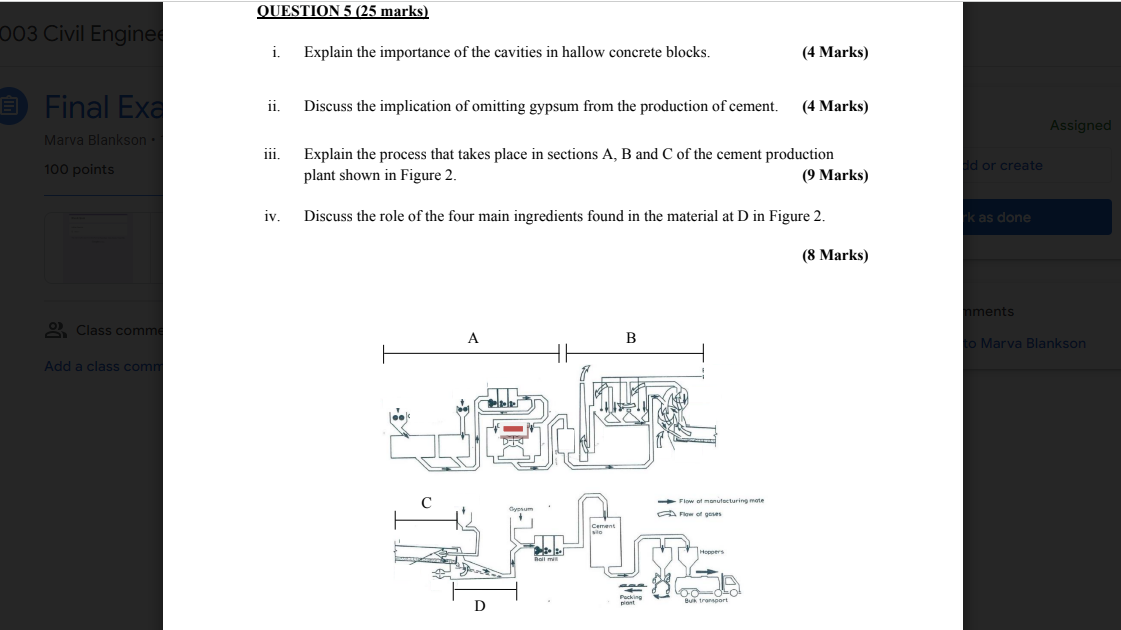 Question 5 25 Marks 003 Civil Engine I Explain The Importance Of The Cavities In Hallow Concrete Blocks 4 Marks E 1