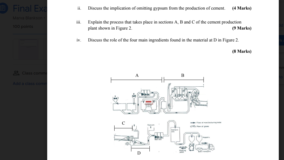 E Final Ex Ii Discuss The Implication Of Omitting Gypsum From The Production Of Cement 4 Marks Marva Blankson Iii 10 1