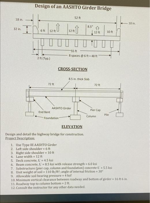 Design Of An Aashto Girder Bridge 52 Ft 18 In 18 In 32 In An 1209 6 Ft 8 5 1 12 Ft 12 Ft 12 Ft 10 Ft 55 Ft 8 Spaces 1