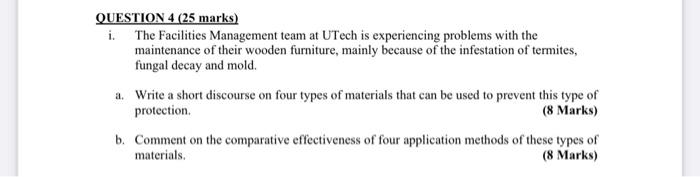 Question 4 25 Marks I The Facilities Management Team At Utech Is Experiencing Problems With The Maintenance Of Their 1
