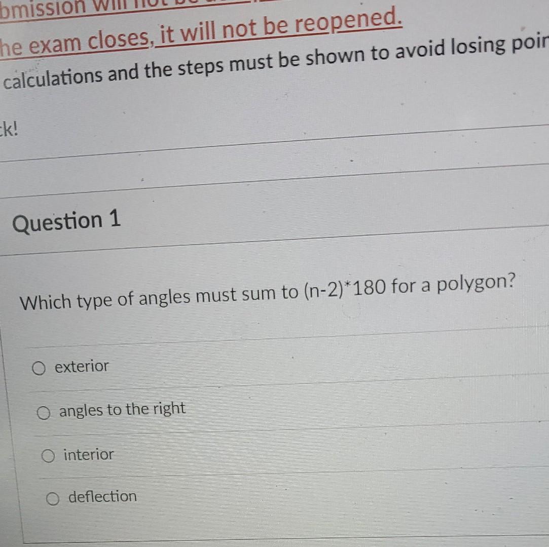 Bmission He Exam Closes It Will Not Be Reopened Calculations And The Steps Must Be Shown To Avoid Losing Poir Ck Ques 1