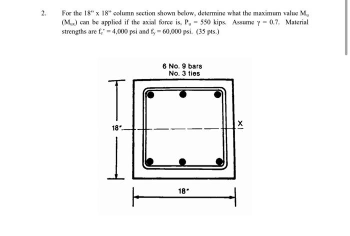 2 For The 18 X 18 Column Section Shown Below Determine What The Maximum Value M Mux Can Be Applied If The Axial Fo 1