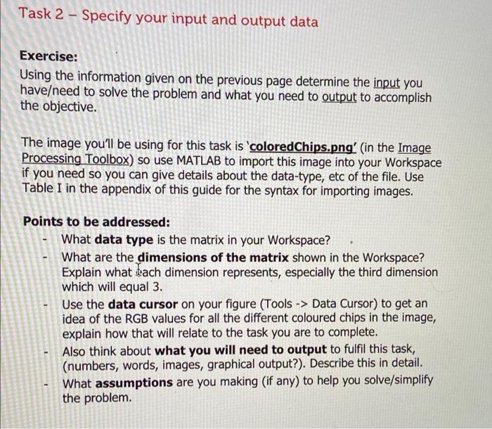 Task 2 Specify Your Input And Output Data Exercise Using The Information Given On The Previous Page Determine The Inp 1