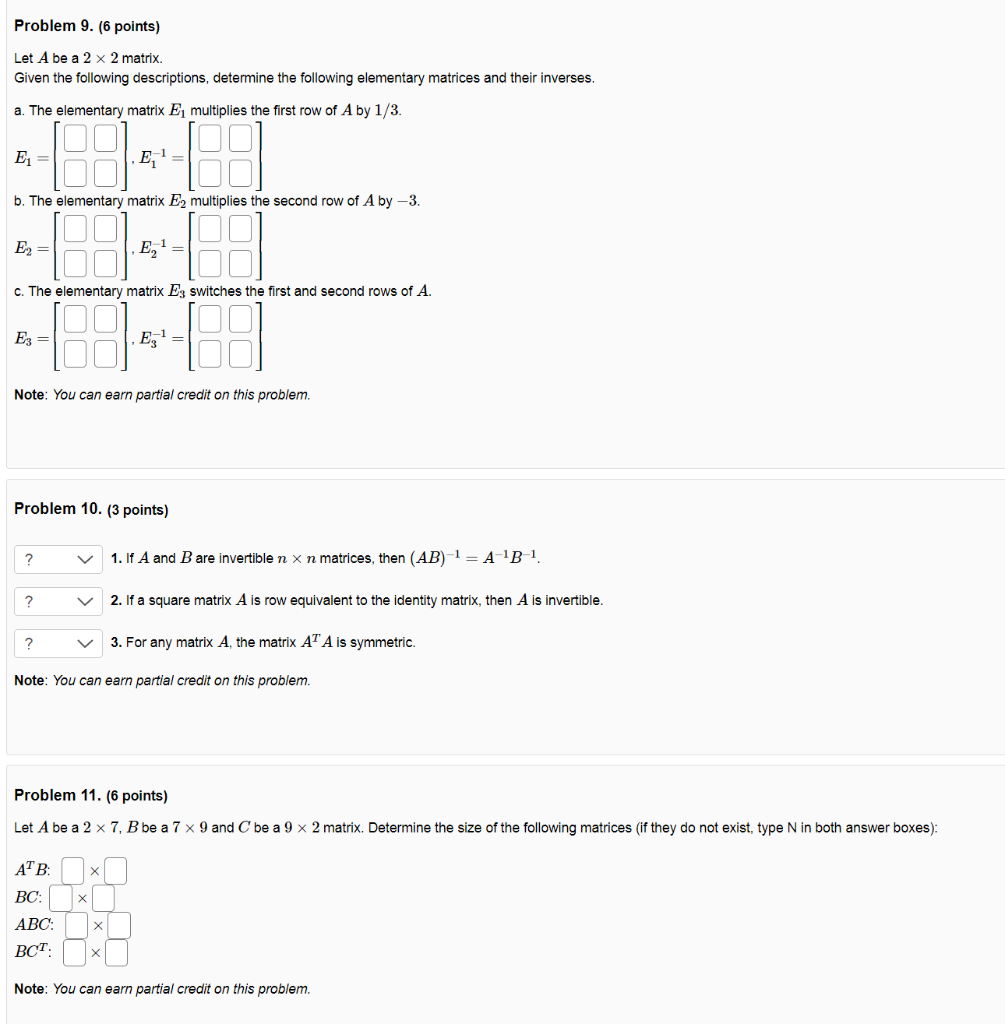 Problem 9 6 Points Let A Be A 2 X 2 Matrix Given The Following Descriptions Determine The Following Elementary Matr 1