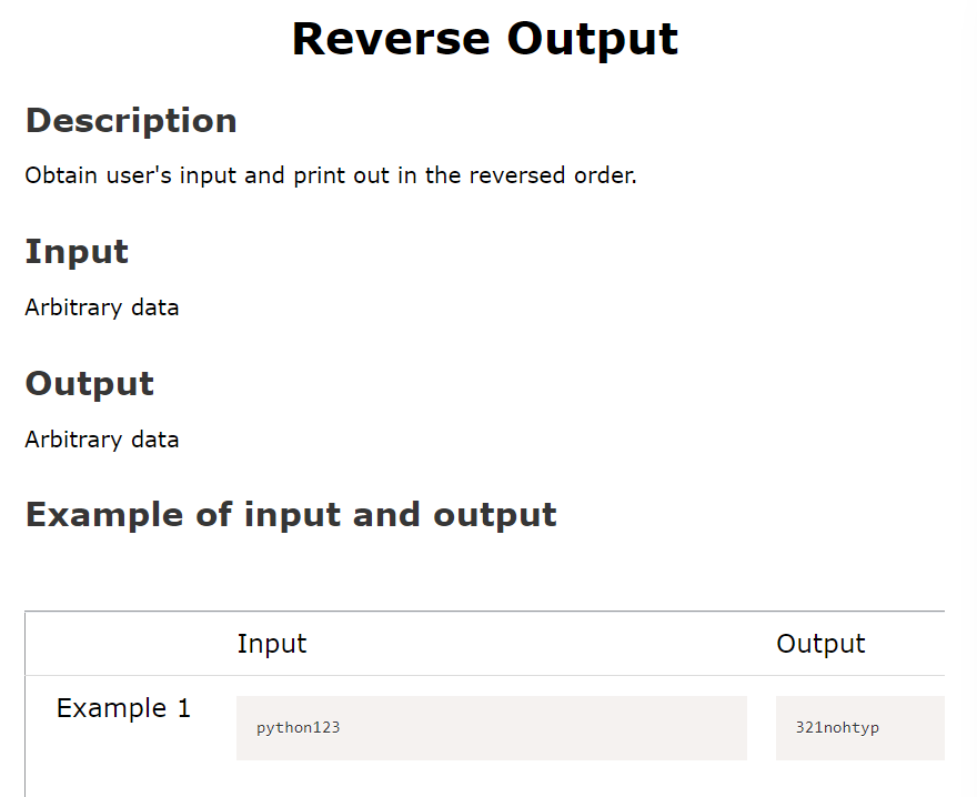 Reverse Output Description Obtain User S Input And Print Out In The Reversed Order Input Arbitrary Data Output Arbitrar 1