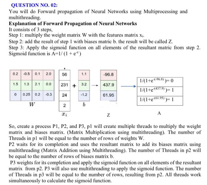 Question No 02 You Will Do Forward Propagation Of Neural Networks Using Multiprocessing And Multithreading Explanatio 1