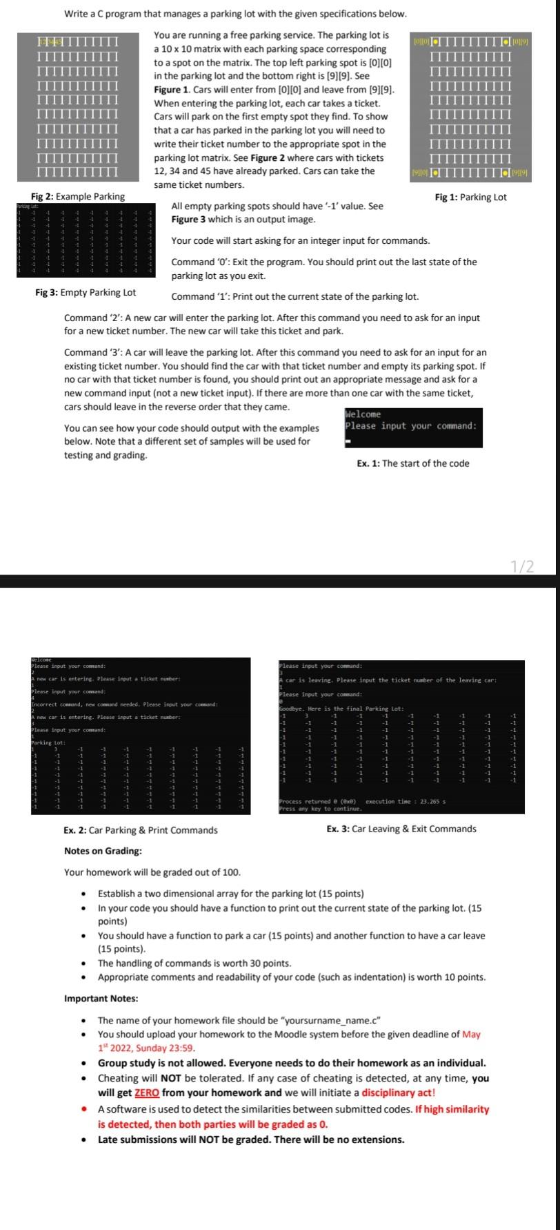 Lll Dddd Write A C Program That Manages A Parking Lot With The Given Specifications Below Httttt You Are Running A Free 1