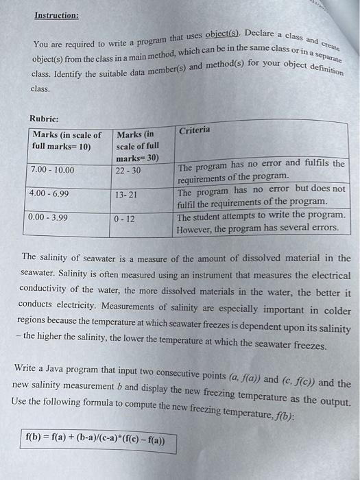 Instruction Crease You Are Required To Write A Program That Uses Objects Declare A Class And Object S From The Class 1