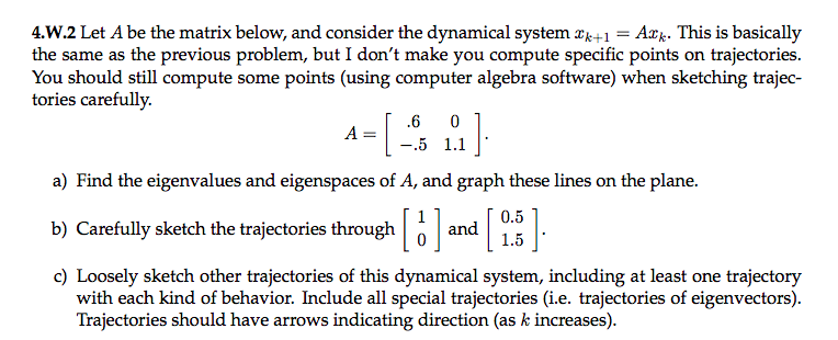 4 W 2 Let A Be The Matrix Below And Consider The Dynamical System Xk 1 Ark This Is Basically The Same As The Previou 1