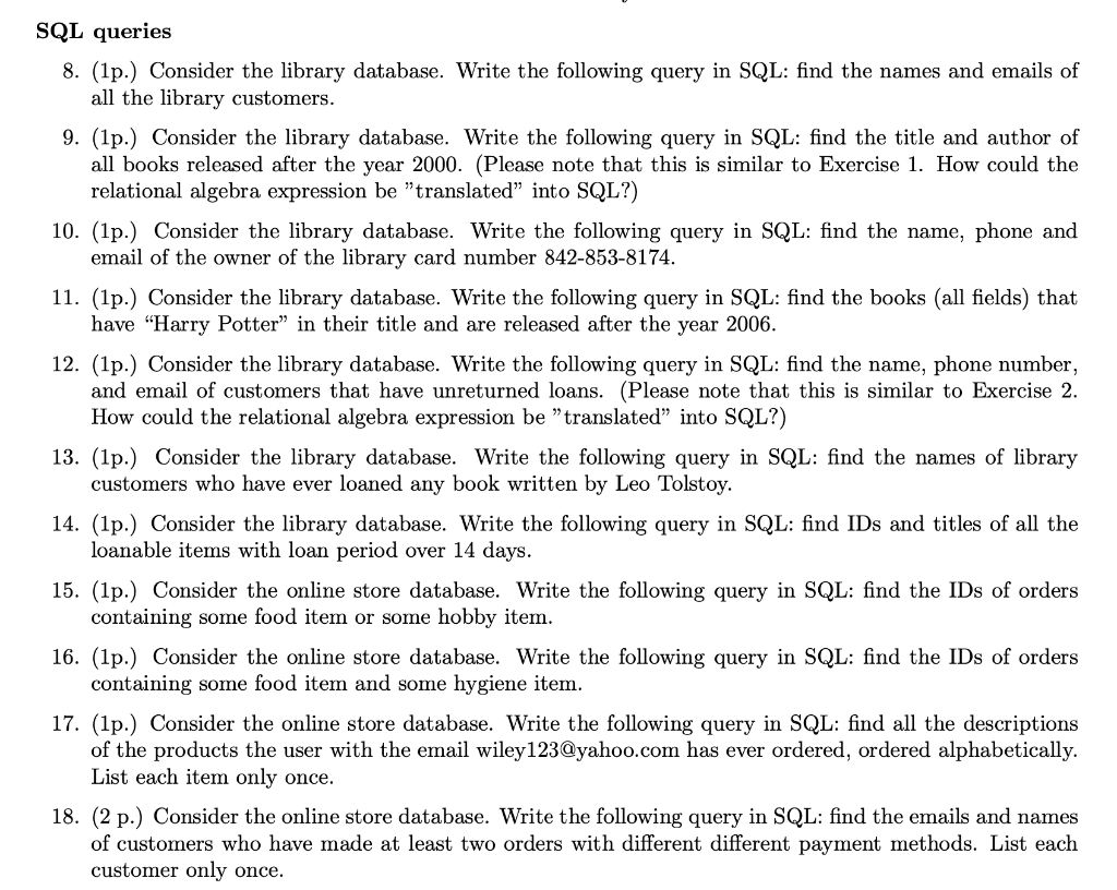 Example Databases Library Customer Name Phone Email Librarycardnumber Libraryitem Id Loanperiod Book Id Title 2