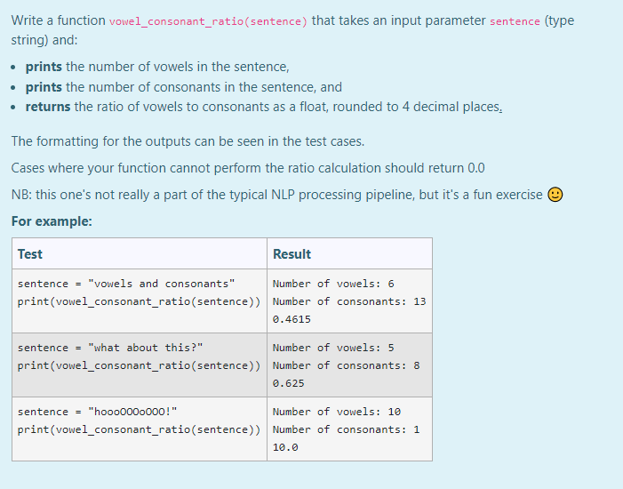 Python Coding Question So This Is The Question This Is My Code Def Vowel Consonant Ratio Sentence Counts Th 1