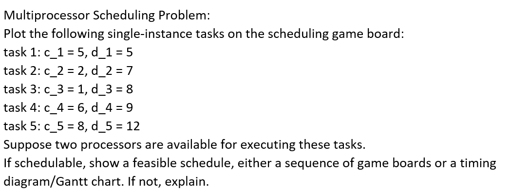 Multiprocessor Scheduling Problem Plot The Following Single Instance Tasks On The Scheduling Game Board Task 1 C 1 1
