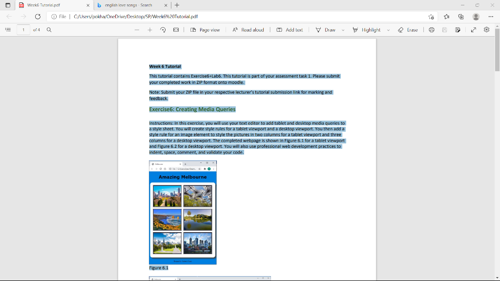 Weekh Tutorial Pdf Bcnglish Love Songs Search X File C Users Pokha Onedrive Desktop Sp Week6 20tutorial Pdf To 1 Q I 1