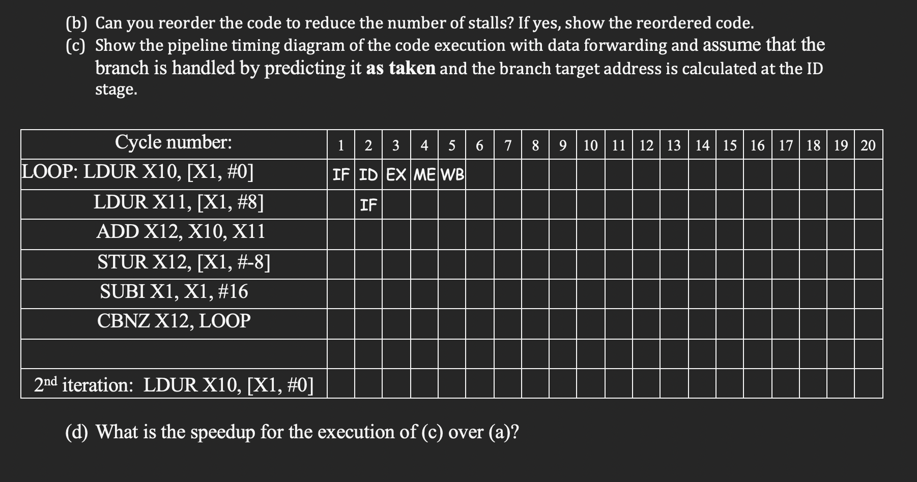 9 Consider The Following Loop Loop Ldur X10 X1 O Ldur X11 X1 8 Add X12 X10 X11 Stur X12 X1 8 Subi X 2