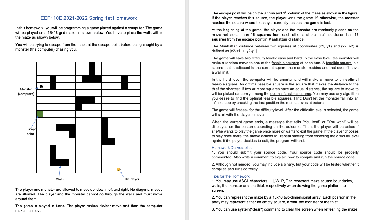 Eef110e 2021 2022 Spring 1st Homework In This Homework You Will Be Programming A Game Played Against A Computer The Ga 1