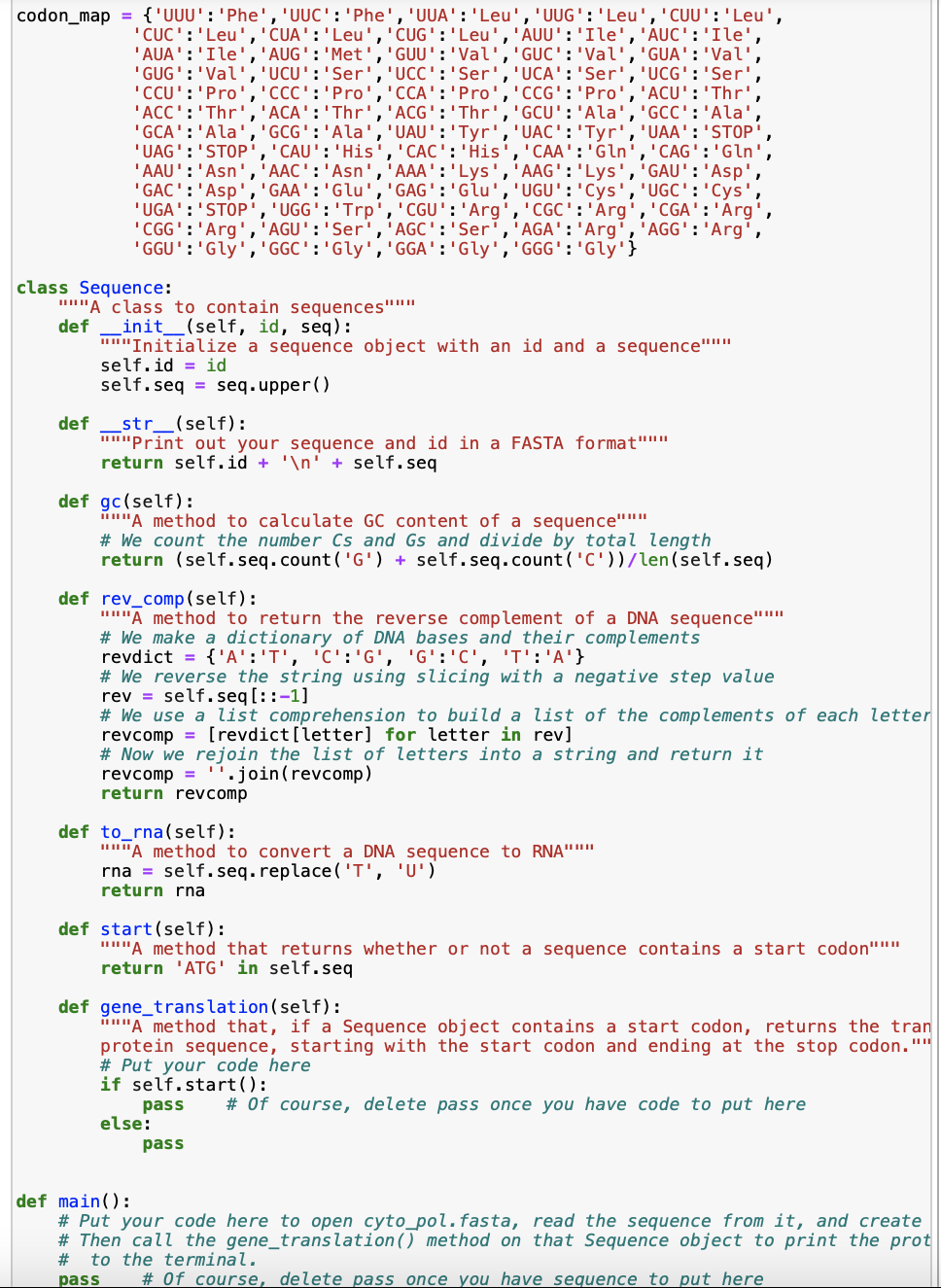 Create A New Py File Named Hw 12 Py That Contains Just The Class Definition For Sequence But None Of The Functions F 3