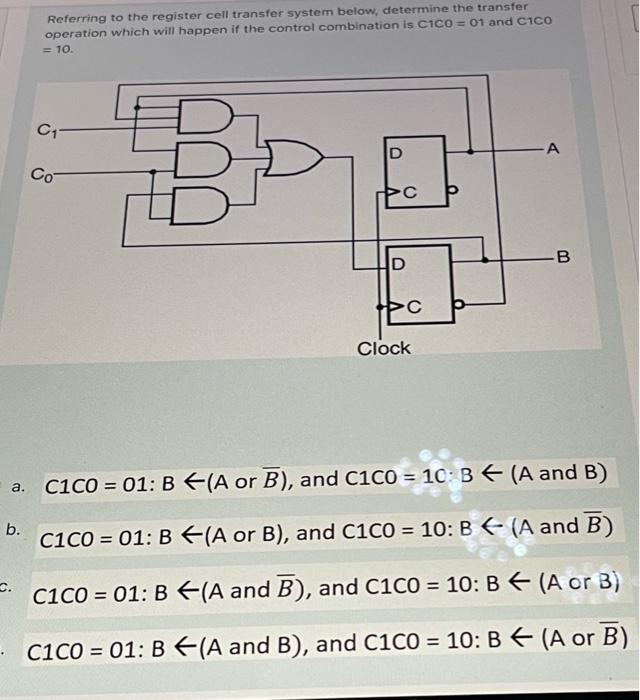 Referring To The Register Cell Transfer System Below Determine The Transfer Operation Which Will Happen If The Control 1