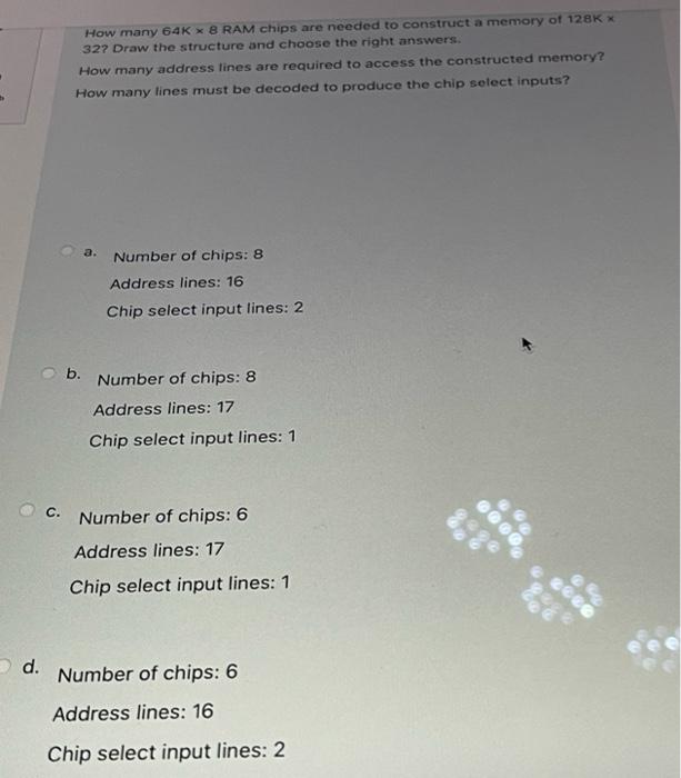 How Many 64kx 8 Ram Chips Are Needed To Construct A Memory Of 128kx 32 Draw The Structure And Choose The Right Answers 1