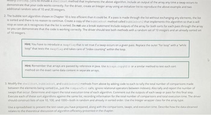 Solen Sava Lo Include A Shellsort Method That Implements The Above Algorithm Include An Output Of The Array Any Time A 2