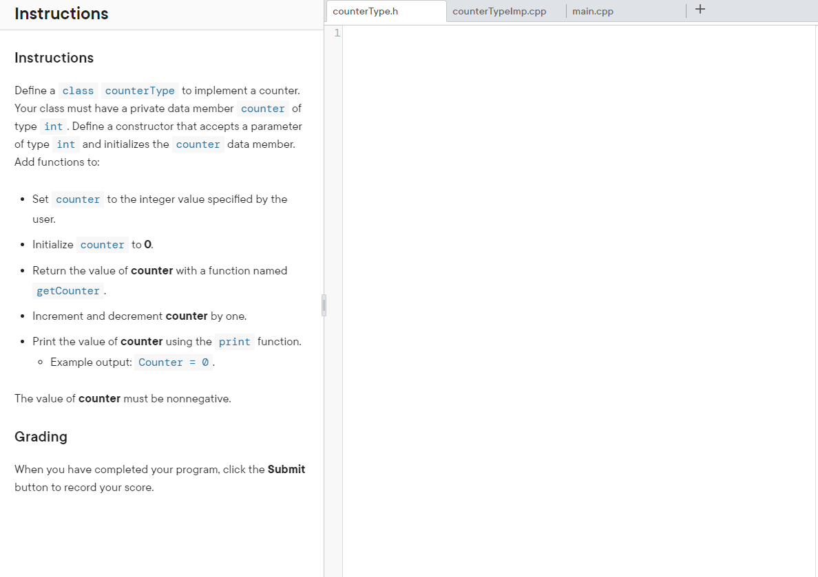 Instructions Countertype H Countertypelmp Cpp Main Cpp 1 Instructions Define A Class Countertype To Implement A Counte 1
