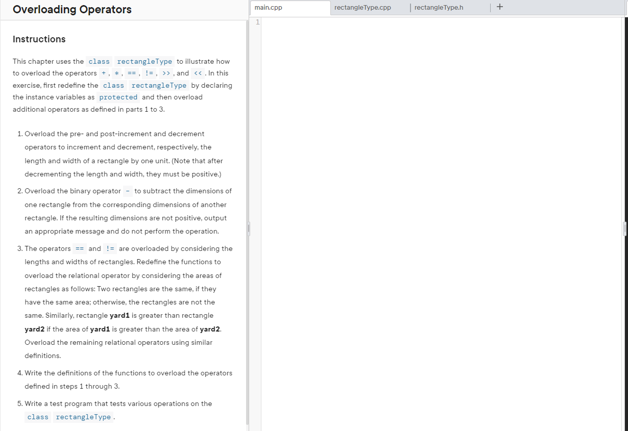 Main Cpp Overloading Operators Rectangletype Cpp Rectangletype H 1 Instructions This Chapter Uses The Class Rectanglet 1