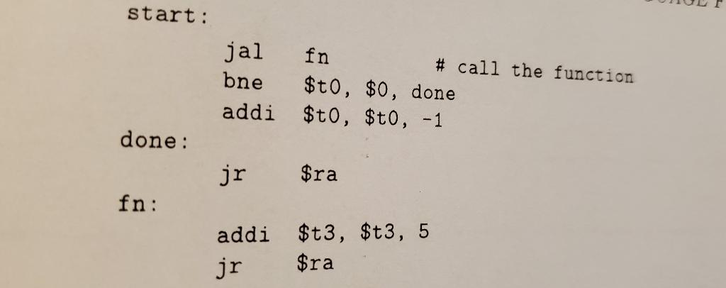 2 Given The Program Shown Below Translate The Jal Machine Language Fn Statement To O Start Jal Fn Call The Funct 2