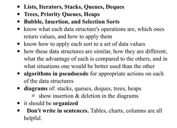 Lists Iterators Stacks Queues Deques Trees Priority Queues Heaps Bubble Insertion And Selection Sorts Kn 1
