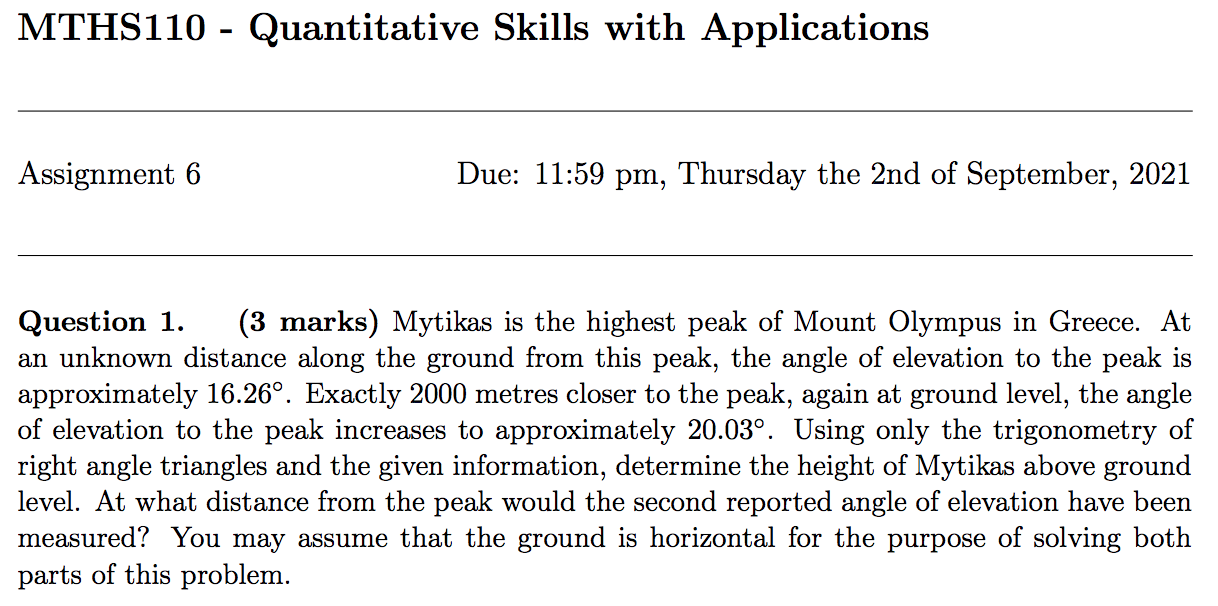 Mths110 Quantitative Skills With Applications Assignment 6 Due 11 59 Pm Thursday The 2nd Of September 2021 Question 1