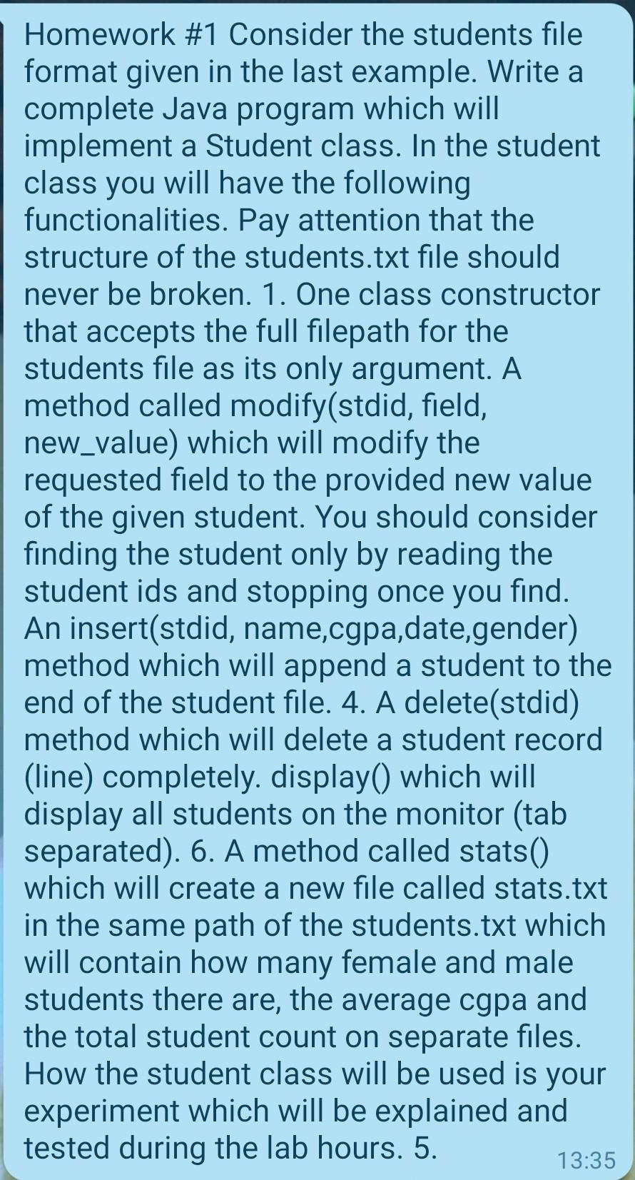 Homework 1 Consider The Students File Format Given In The Last Example Write A Complete Java Program Which Will Implem 1
