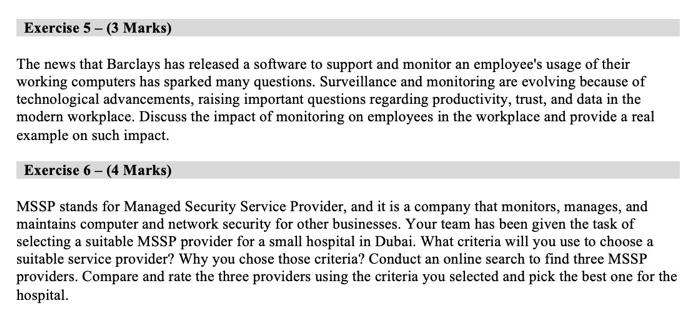 Exercise 5 3 Marks The News That Barclays Has Released A Software To Support And Monitor An Employee S Usage Of Thei 1