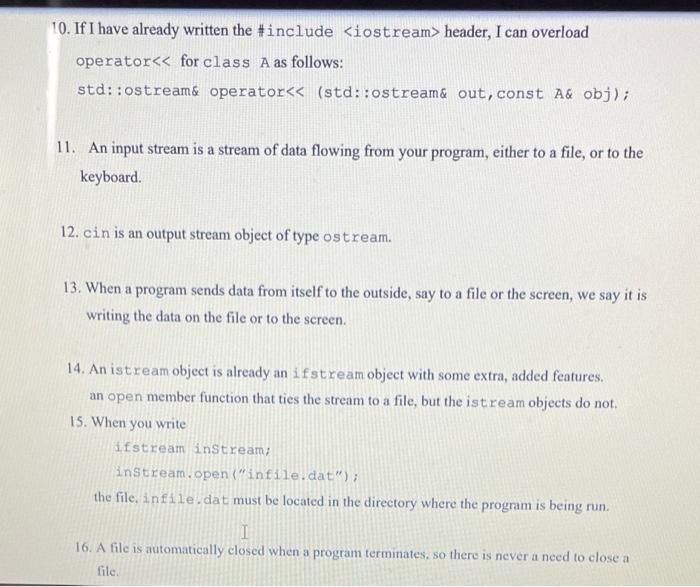 10 If I Have Already Written The Include Iostream Header I Can Overload Operator For Class A As Follows Std Ost 1