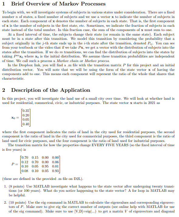 1 Brief Overview Of Markov Processes To Begin With We Will Investigate Systems Of Subjects In Various States Under Cons 1