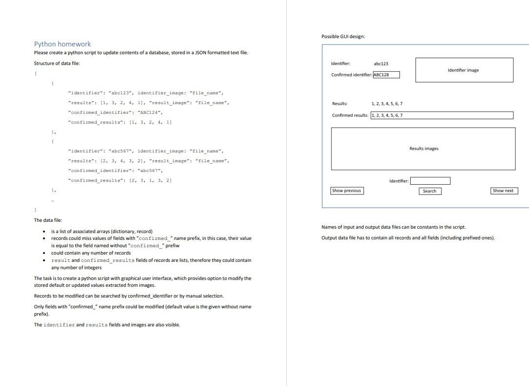 Possible Gui Design Python Homework Please Create A Python Script To Update Contents Of A Database Stored In A Json For 1