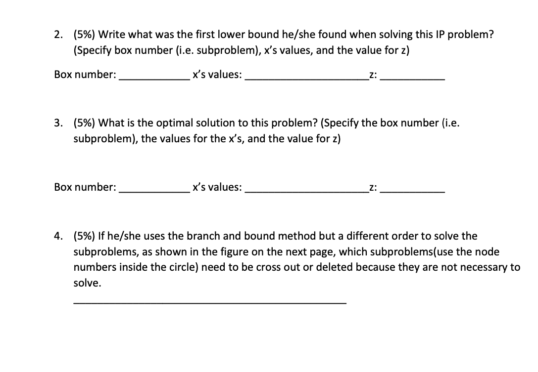 I A Student Solved The Following Integer Programming Ip Problem Using The Branch And Bound Method Max Z 5x1 4x2 X1 X 2