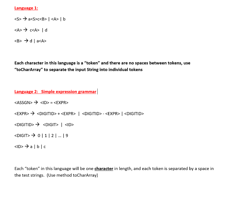 In Java For Each Language You Will Write A Separate Class That Recognizes The Language Minimally It Must Contain The 1